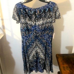 Free People Blue Floral Print Flutter Sleeve Dress. Size 12